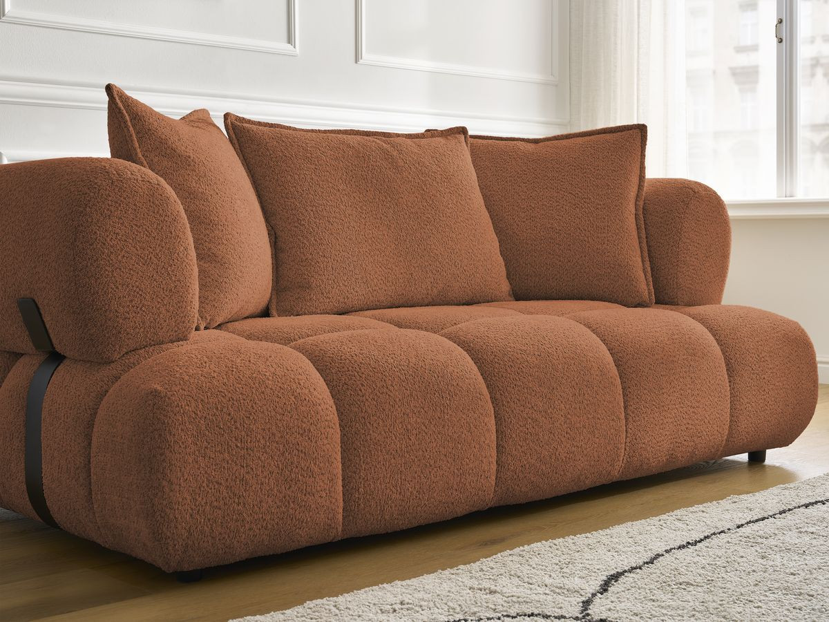 Bobochic Alya Sofa 2-Sitzer mit Pouf Bouclé-Stoff Orange