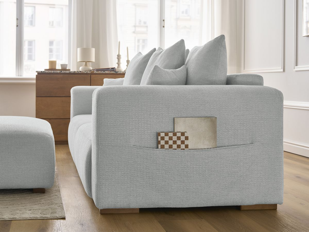 Bobochic Sidonie Sofa 4-Sitzer mit Pouf Melange-Stoff Hellgrau