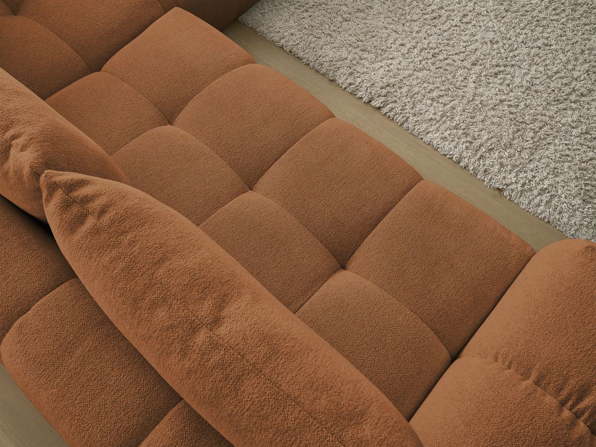 Bobochic Everest Ecksofa mit Schlaffunktion und Bettkasten 320 × 212 cm, 5 Kissen Melange-Stoff Orange Ecke rechts