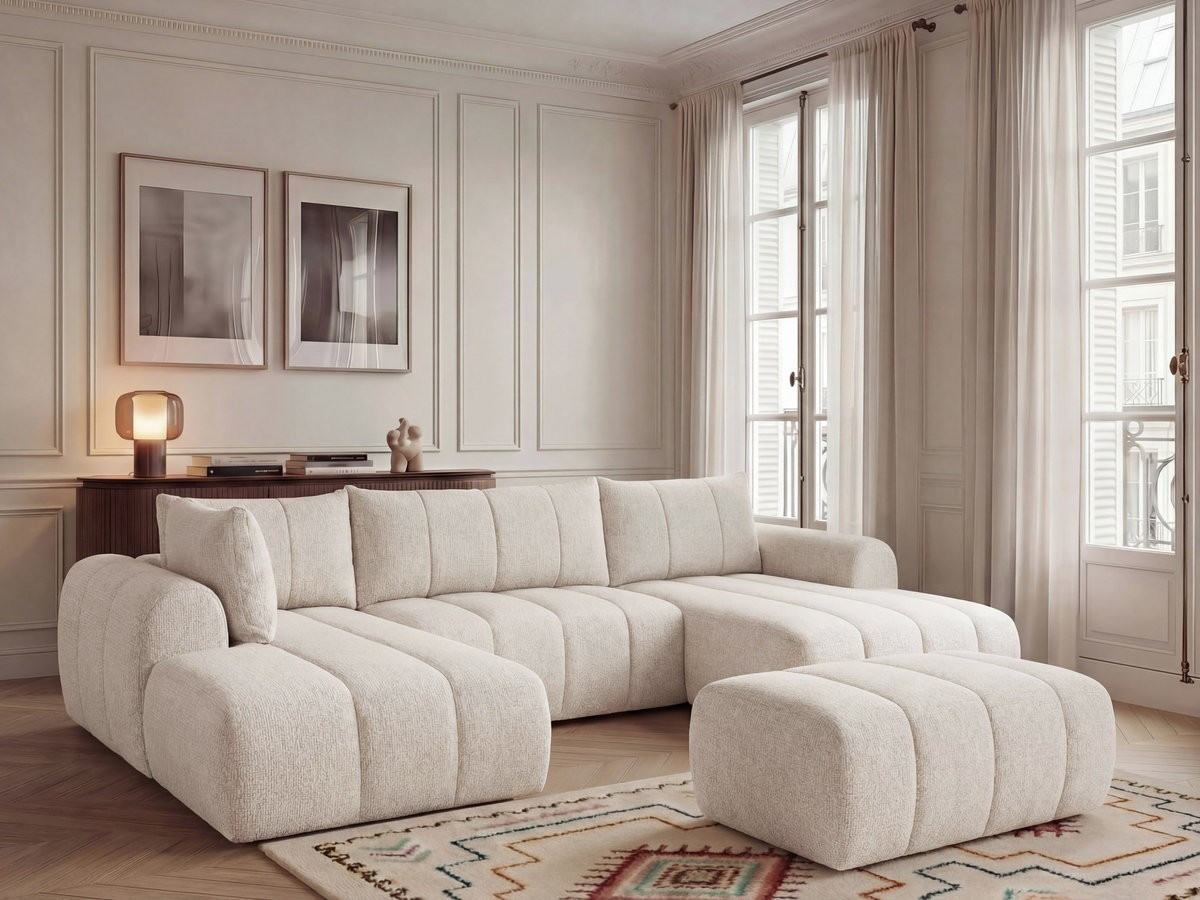 Bobochic Nesty Wohnlandschaft mit Pouf Melange-Stoff Beige Ecke rechts