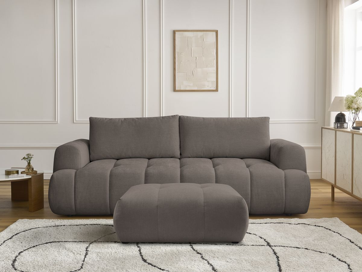 Bobochic Fuji Schlafsofa 3-Sitzer mit Bettkasten und Pouf Stoff Taupe