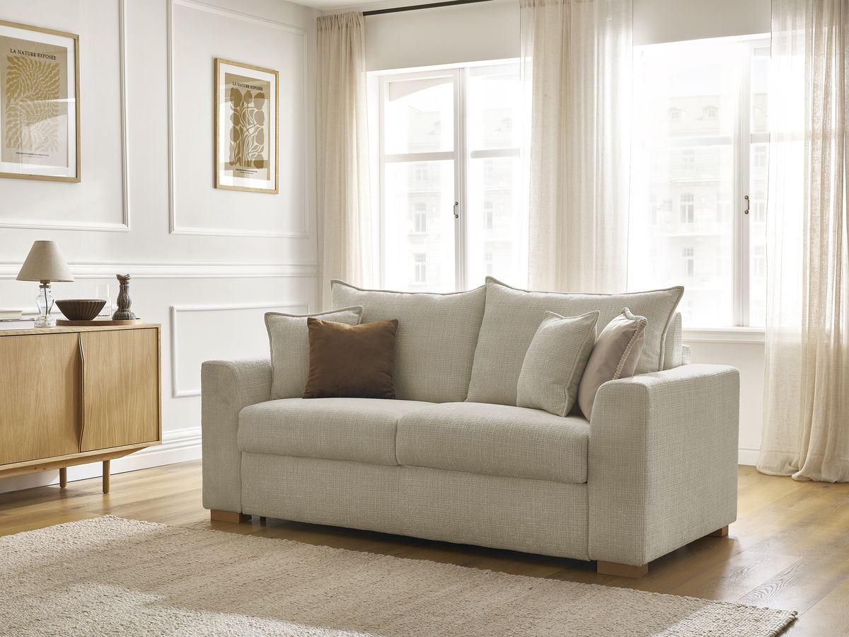 Bobochic Augustin Schlafsofa 3-Sitzer Strukturstoff Beige, Liegefläche 160 × 200 cm