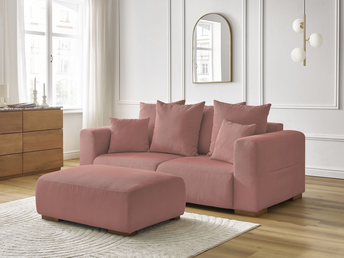Bobochic Sidonie Sofa 3-Sitzer mit Pouf Cordsamt Rosa