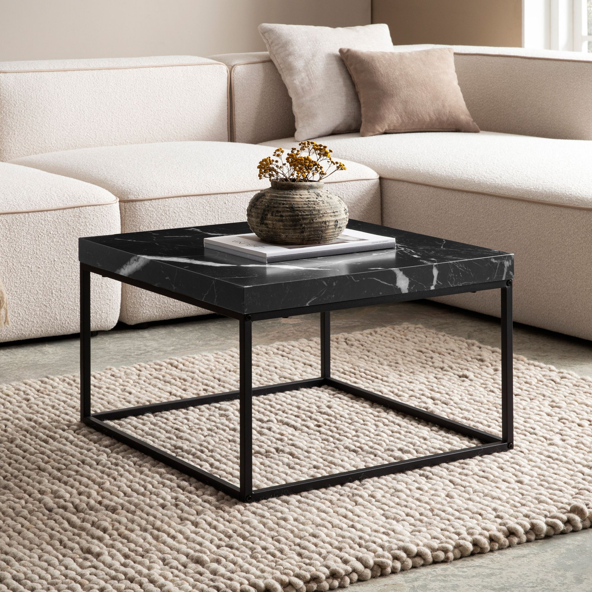 Couchtisch Follebu Marmoroptik Schwarz 60 × 60 × 38 cm