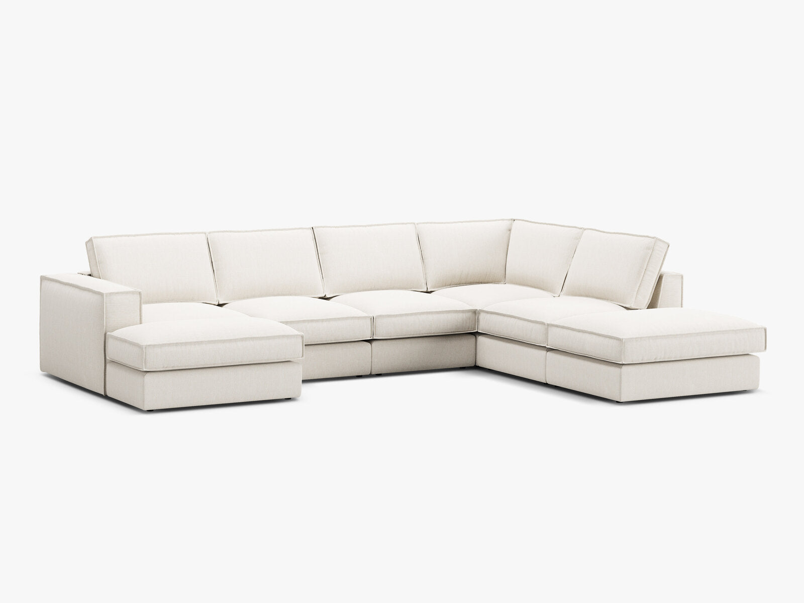 Micadoni modulares Panorama Ecksofa Pola 5-Sitzer Rechts Strukturierter Stoff Babel Weiß