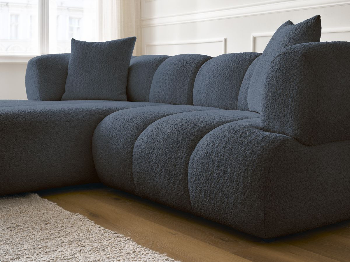 Bobochic Pamira Ecksofa Bouclé-Stoff Dunkelblau Ecke links