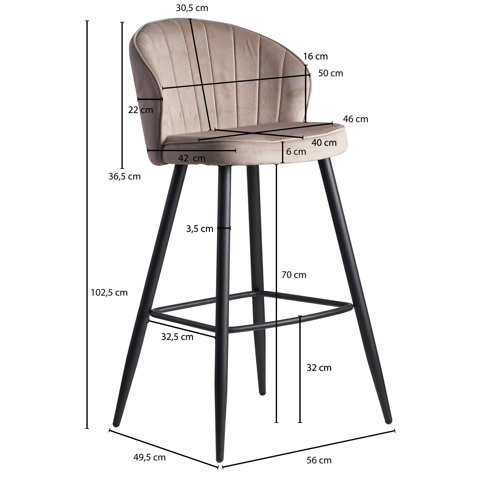 Barhocker Norddepil Samt Beige 56 × 52,5 × 102,5 cm