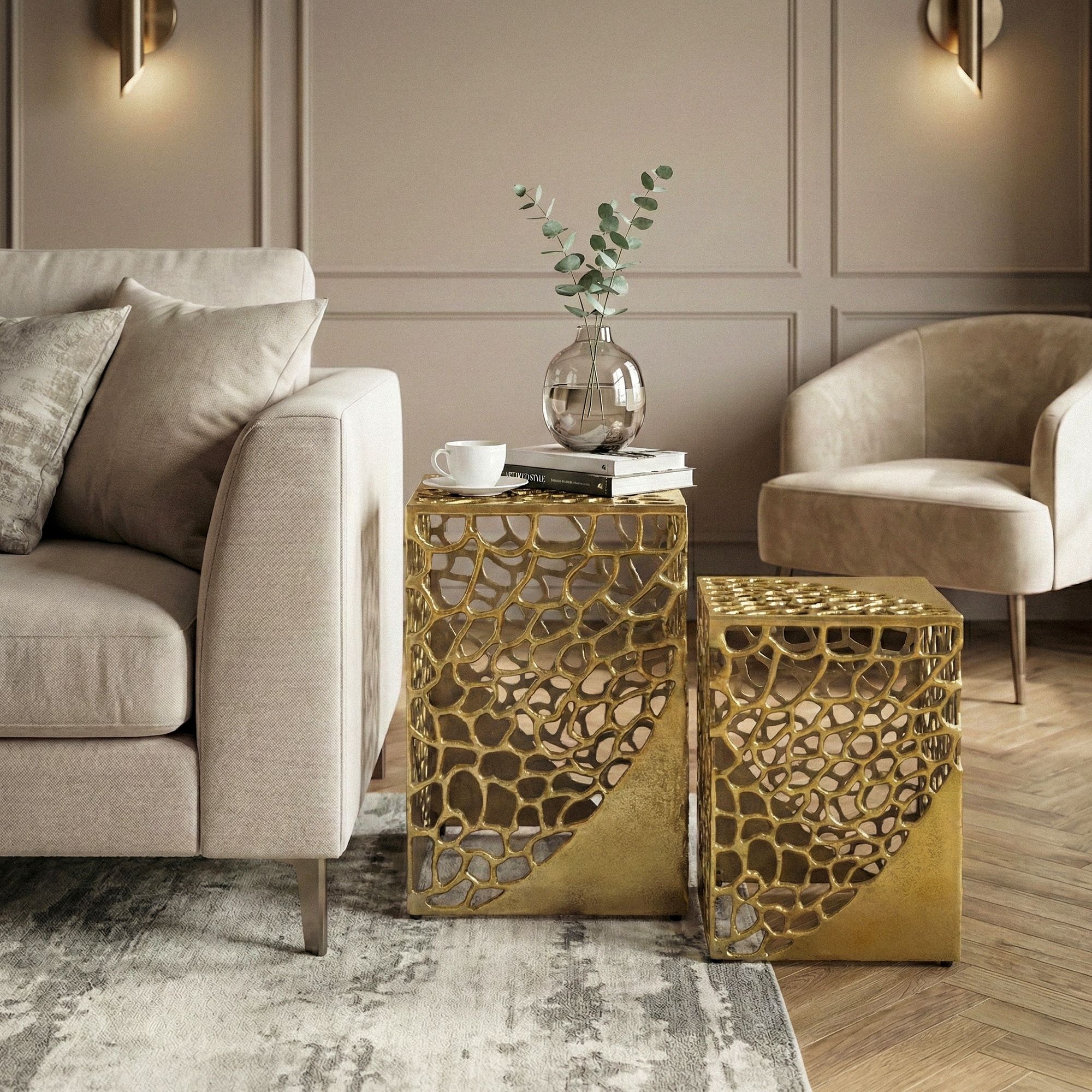 Satztisch 2er-Set Vevelstad Aluminium Gold 30 × 30 × 45 cm