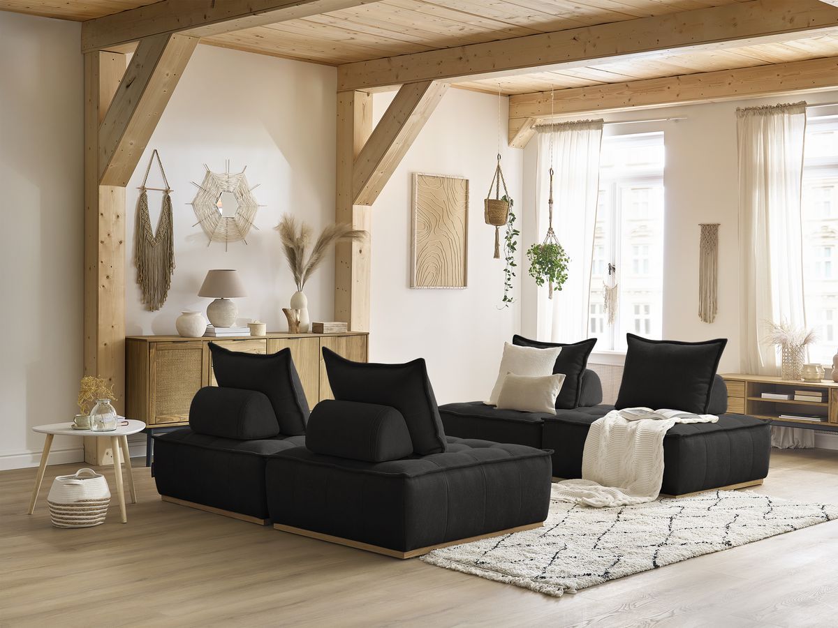 Bobochic Elisa Sofa 4-Sitzer Strukturstoff Schwarz