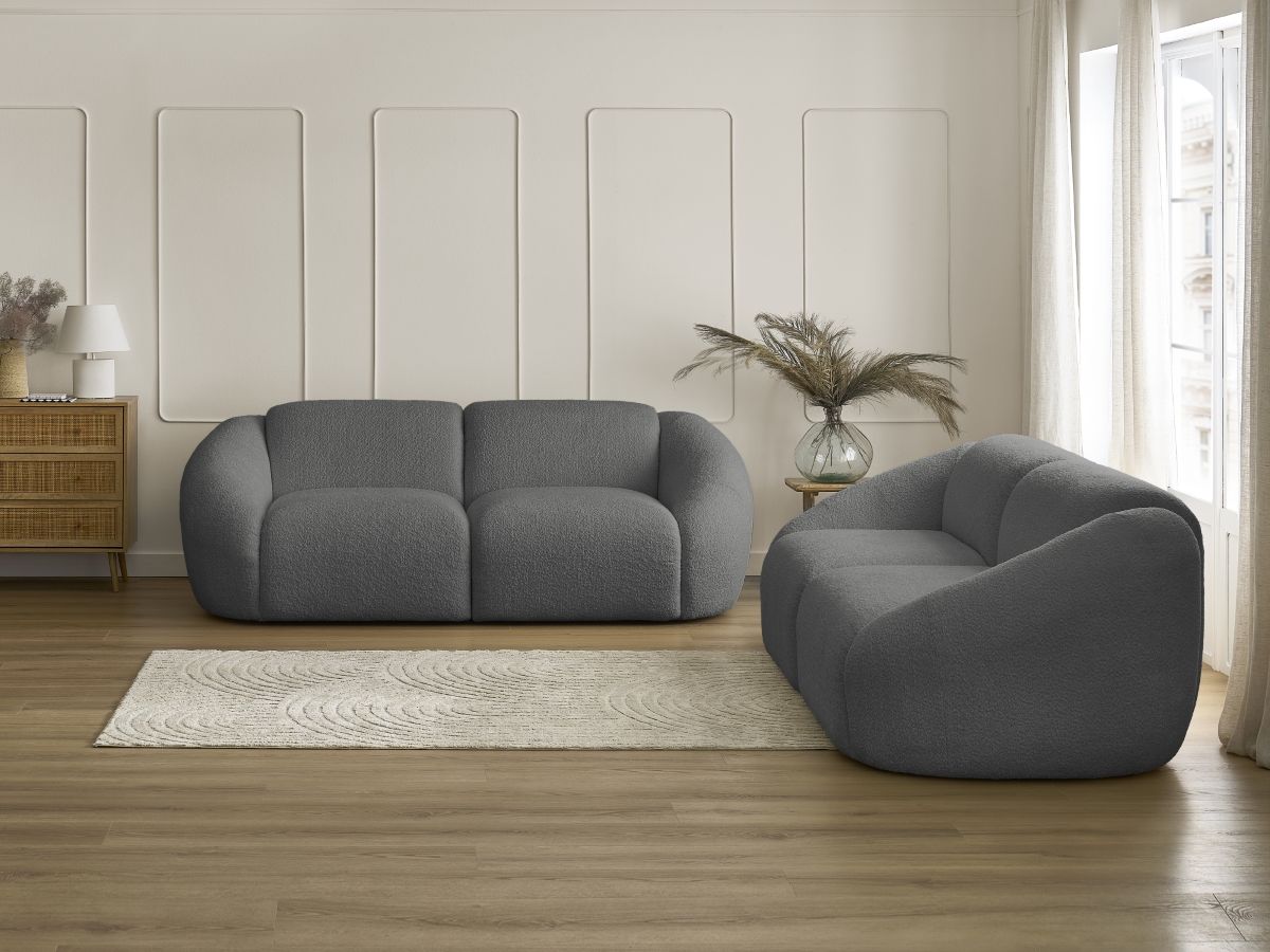 Bobochic Tina Sofa 5-Sitzer Bouclé-Stoff Dunkelgrau