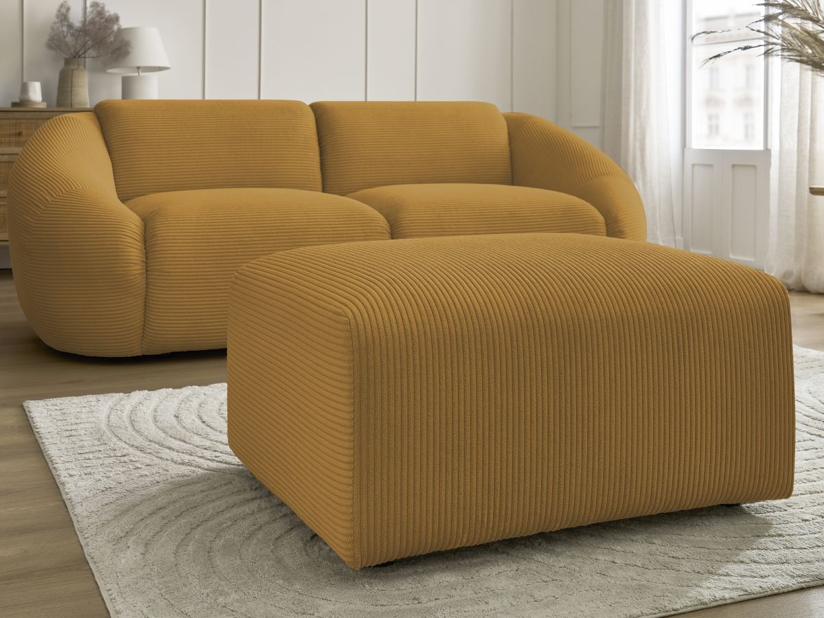 Bobochic Tina Sofa 3-Sitzer mit Pouf Cordsamt Gelb