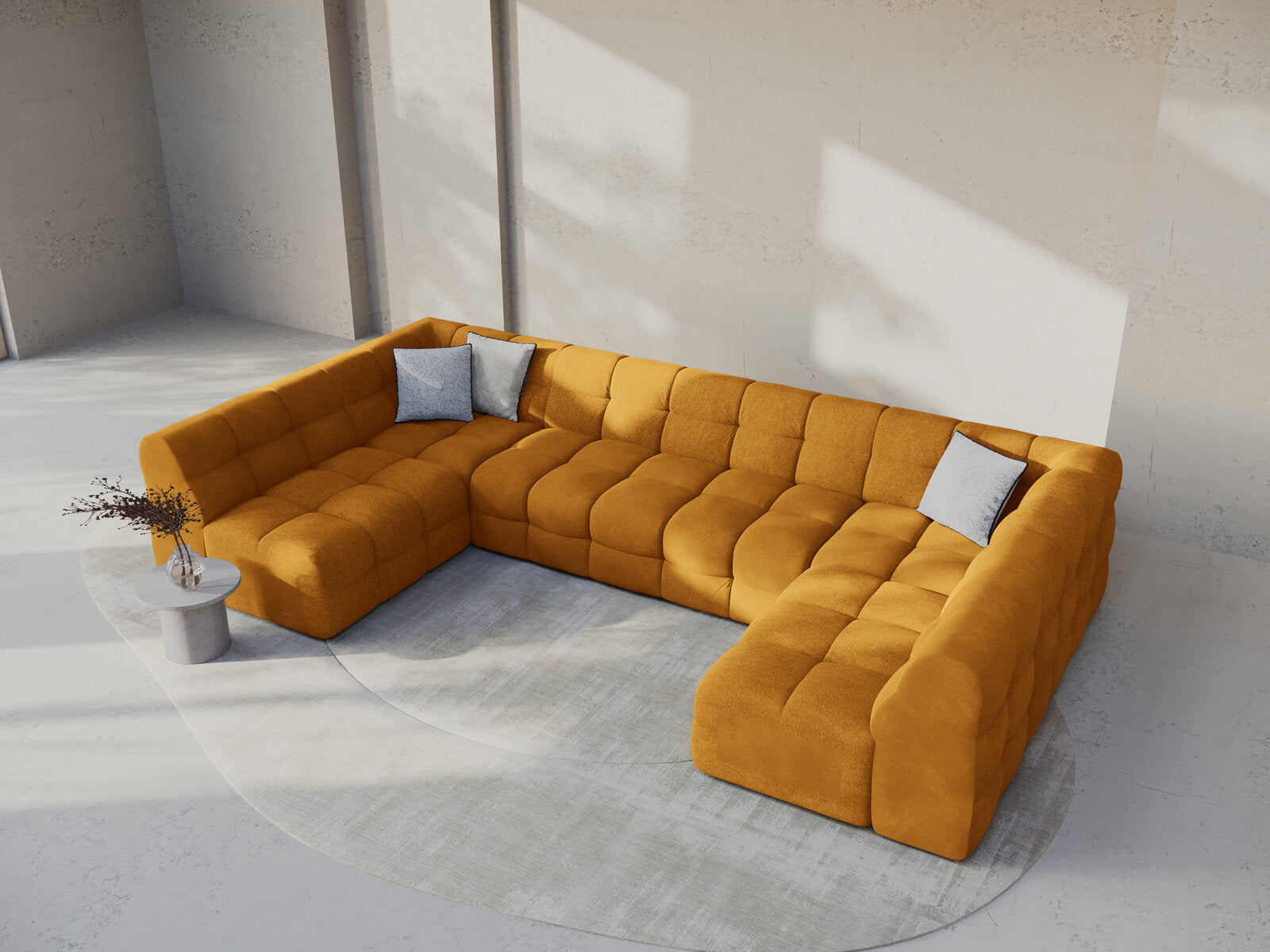 Micadoni Panorama-Sofa Kendal 7-Sitzer Samt Senf