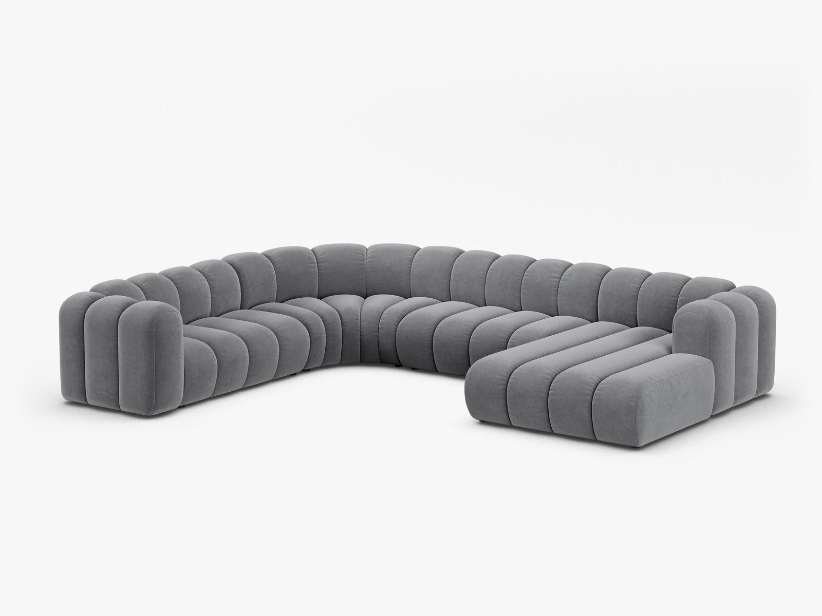 Micadoni Modulares Panorama Ecksofa Lupine 6-Sitzer Links Samt Salvador Grau