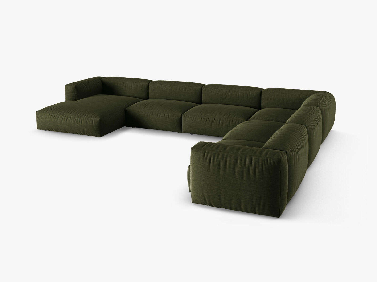 Micadoni modulares Ecksofa XL Martina 6-Sitzer 90cm Sitztiefe Rechts Strukturierter Stoff Boston Grün