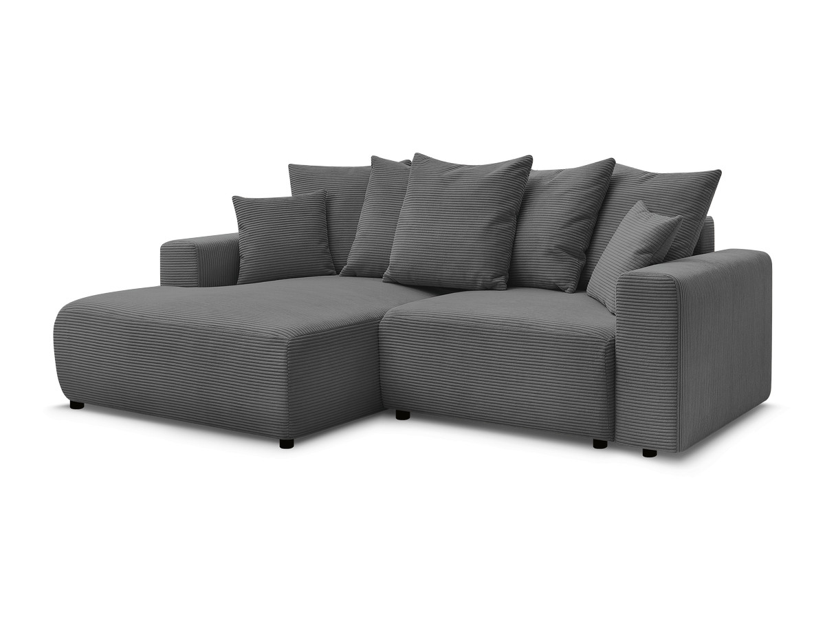 Bobochic Atilla Ecksofa mit Schlaffunktion und Bettkasten Cordsamt Dunkelgrau Ecke links