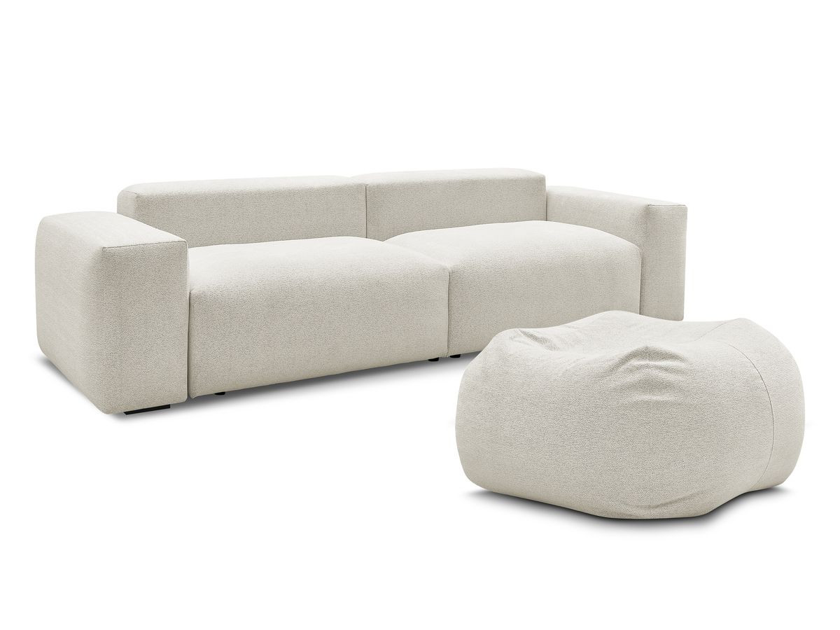 Bobochic Voltaire Sofa 5-Sitzer mit Pouf Melange-Stoff Weiß