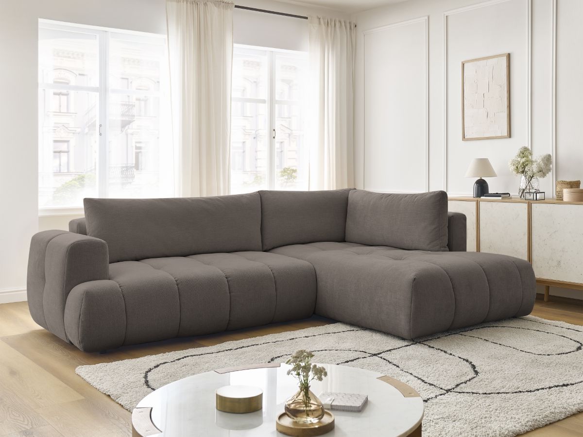 Bobochic Fuji Ecksofa mit Schlaffunktion und Bettkasten 282 × 204 cm Stoff Taupe Ecke rechts