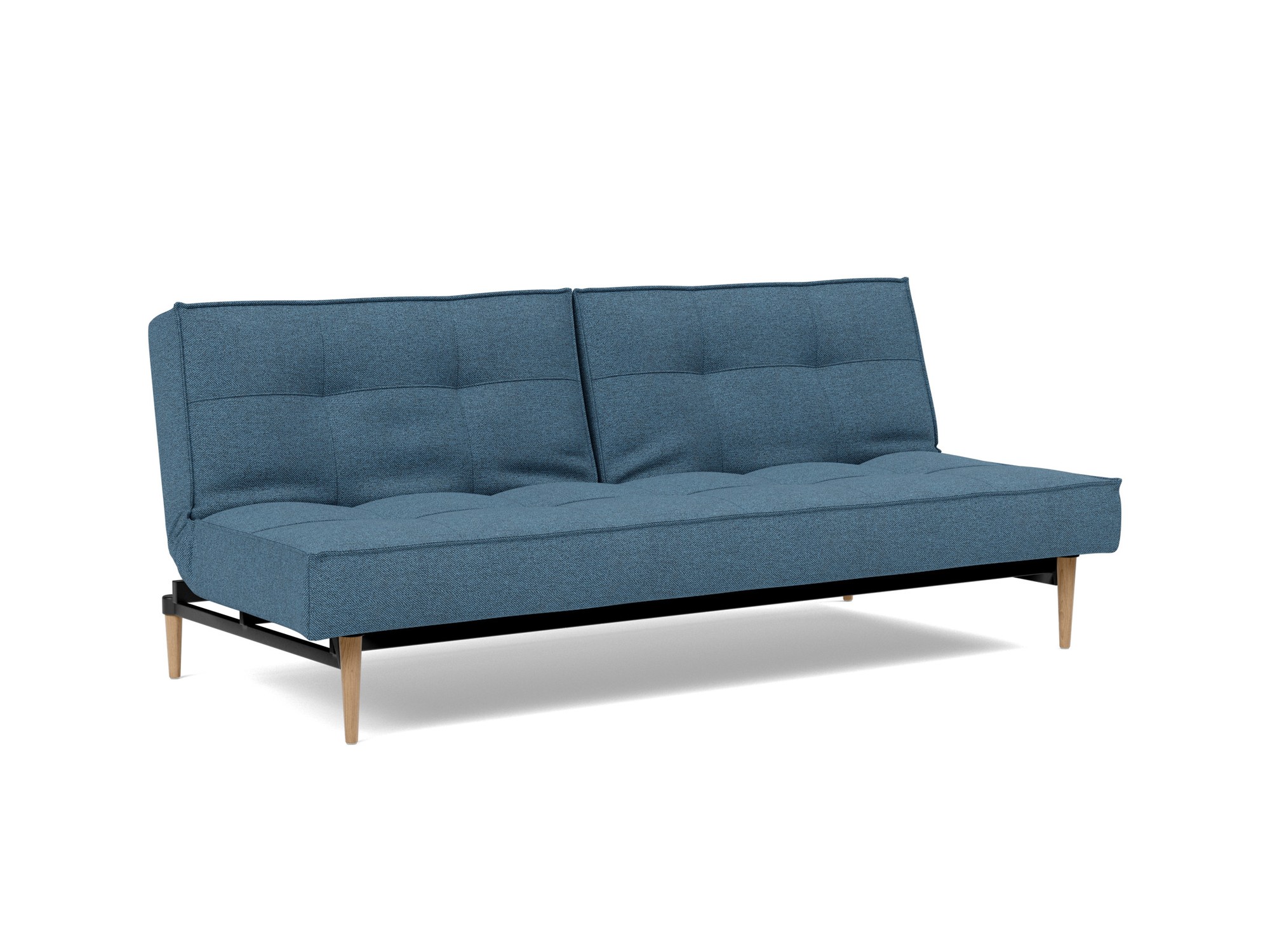 Schlafsofa Splitback Strukturierter Stoff Weda 302-Weda-Blue Beine Styletto Eiche hell