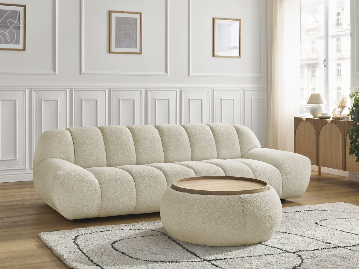 Bobochic Hayden Sofa 3-Sitzer mit Pouf 256 × 107 cm Bouclé-Stoff Beige