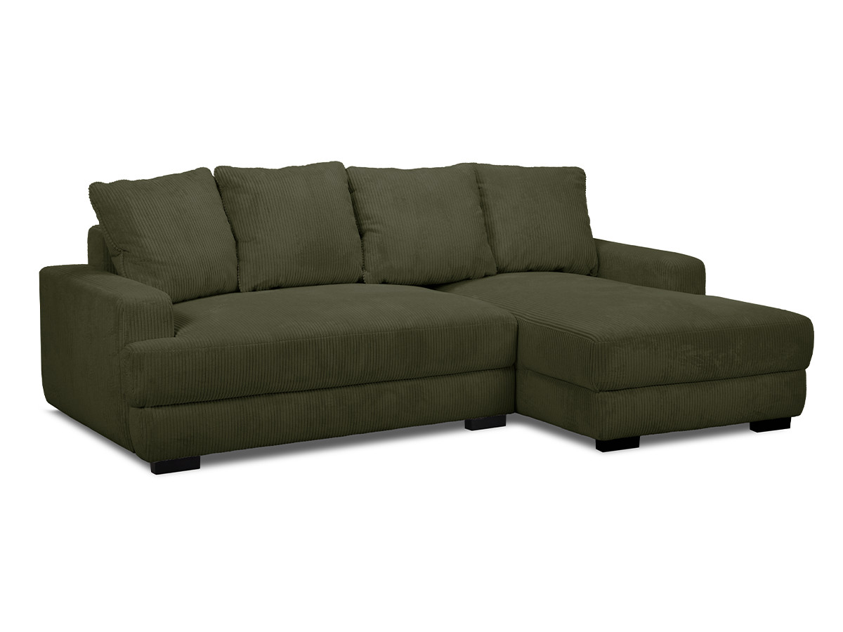 Bobochic Campi Ecksofa mit Schlaffunktion und Bettkasten Cordsamt Grün Ecke rechts