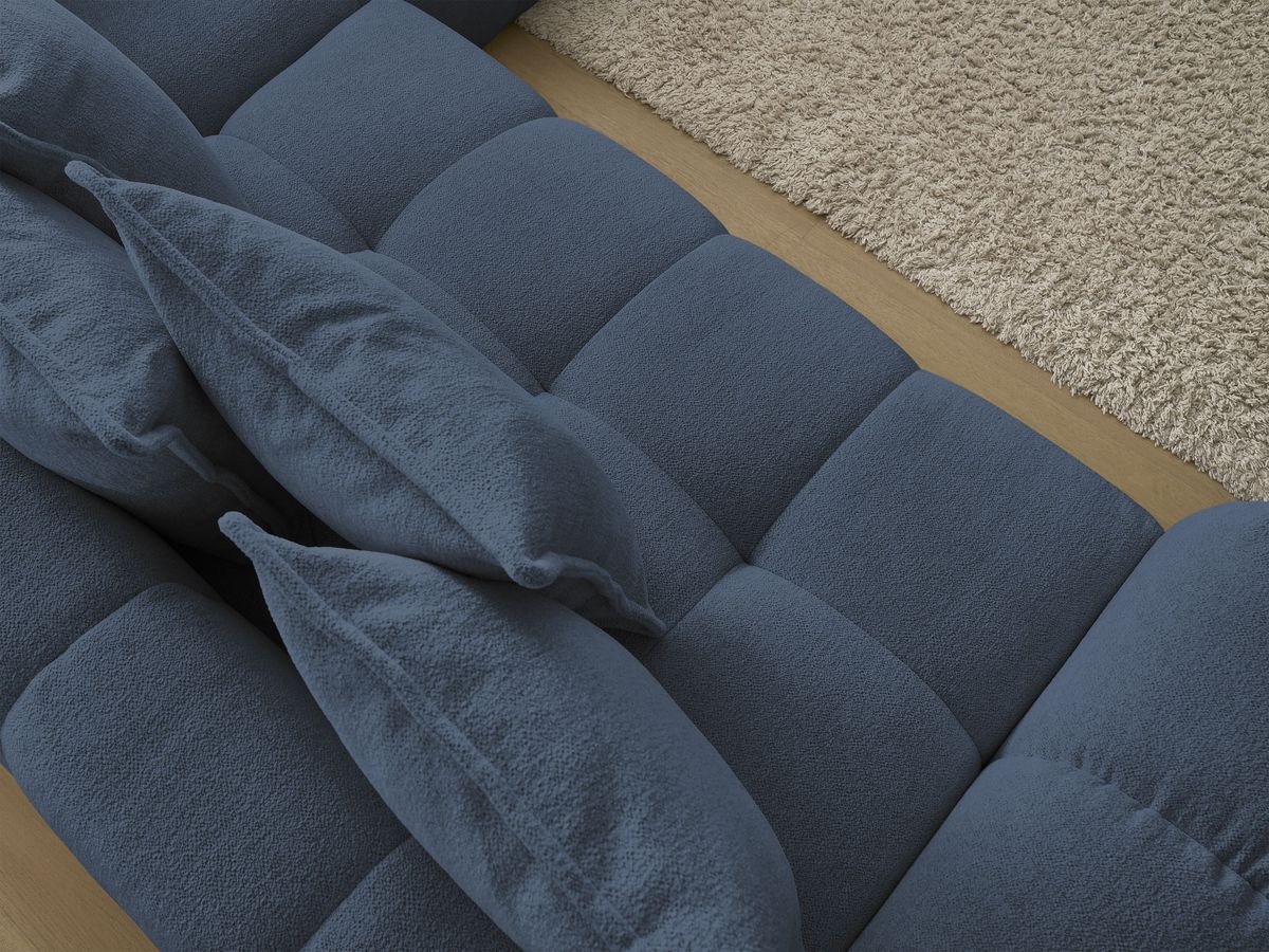 Bobochic Everest Ecksofa mit Schlaffunktion und Bettkasten 320 × 212 cm, 10 Kissen Melange-Stoff Dunkelblau Ecke rechts