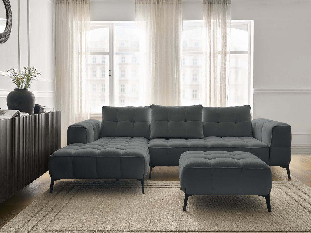 Bobochic Anis Ecksofa mit Pouf Strukturstoff Dunkelgrau Ecke links