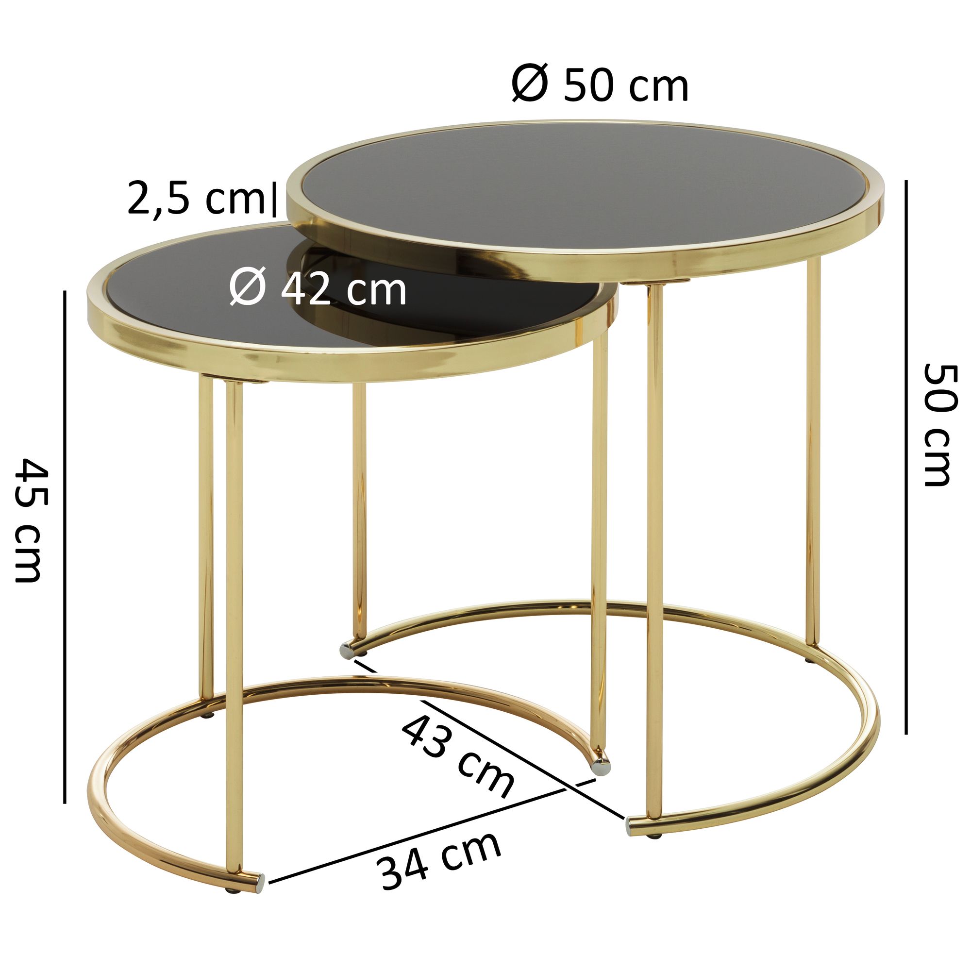 Satztisch 2er-Set Ona Schwarz Ø 50 cm