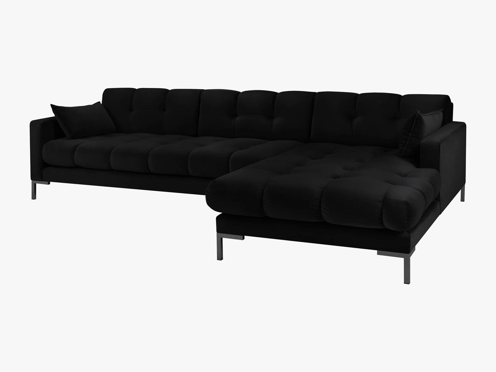 Micadoni Ecksofa Mamaia 5-Sitzer Rechts Samt Bluvel Schwarz schwarze Beine