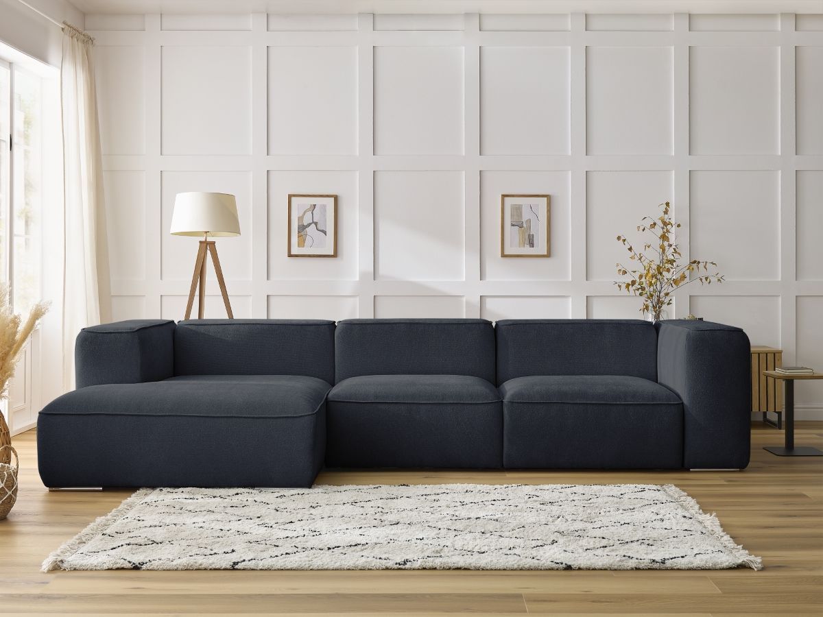 Bobochic Zephyr Ecksofa 349 × 165 cm Strukturstoff Dunkelblau Ecke links