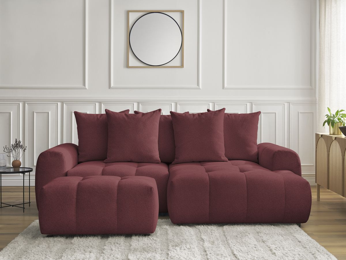 Bobochic Roxelane Ecksofa mit Schlaffunktion und Bettkasten und Pouf 258 × 150 cm Melange-Stoff Rot Ecke rechts
