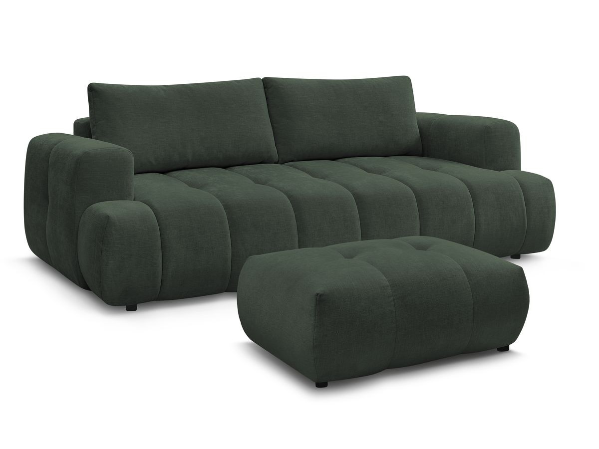 Bobochic Fuji Schlafsofa 3-Sitzer mit Bettkasten und Pouf Stoff Grün