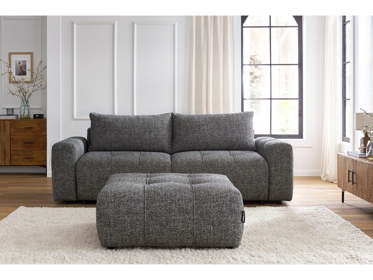 Bobochic Arsene Schlafsofa 4-Sitzer mit Bettkasten und Pouf Melange-Stoff Dunkelgrau