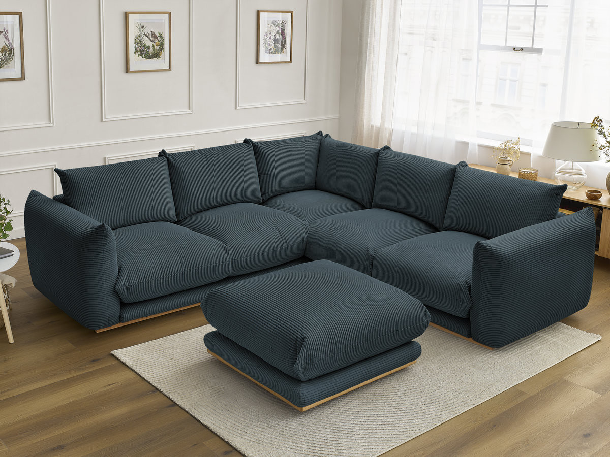Bobochic Ernest Ecksofa mit Pouf Cordsamt Blau
