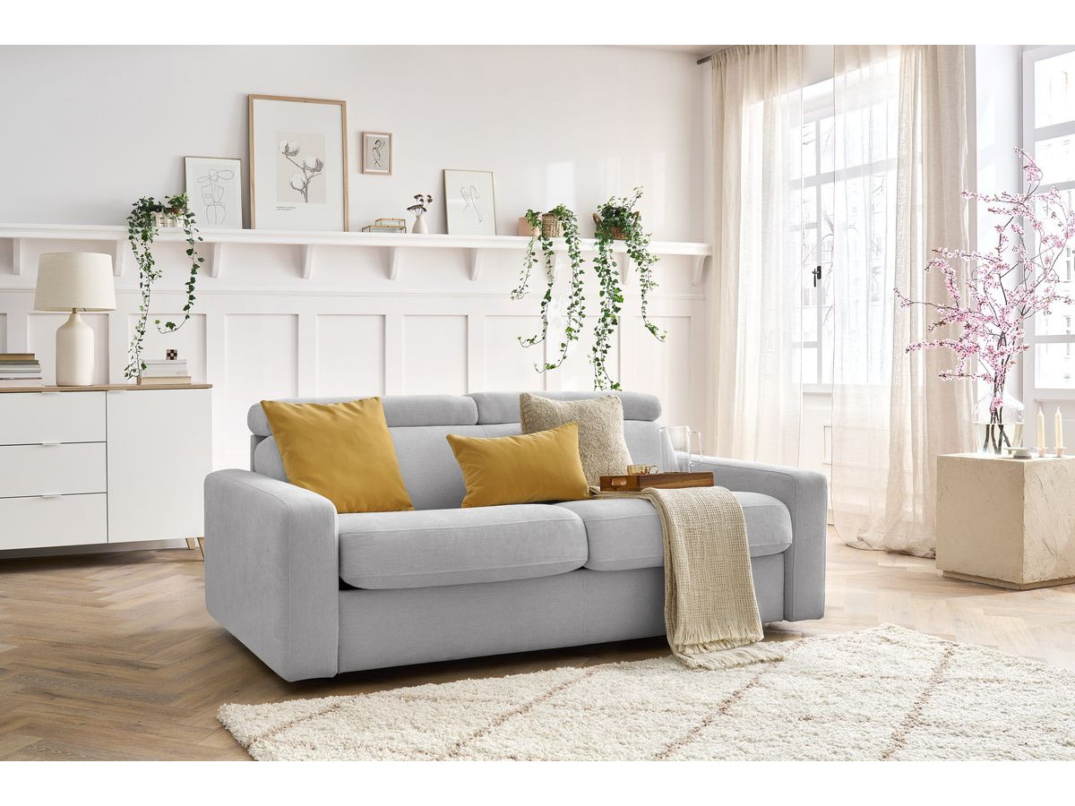 Bobochic Monaco Schlafsofa 3-Sitzer Stoff Hellgrau, Liegefläche 140 × 190 cm