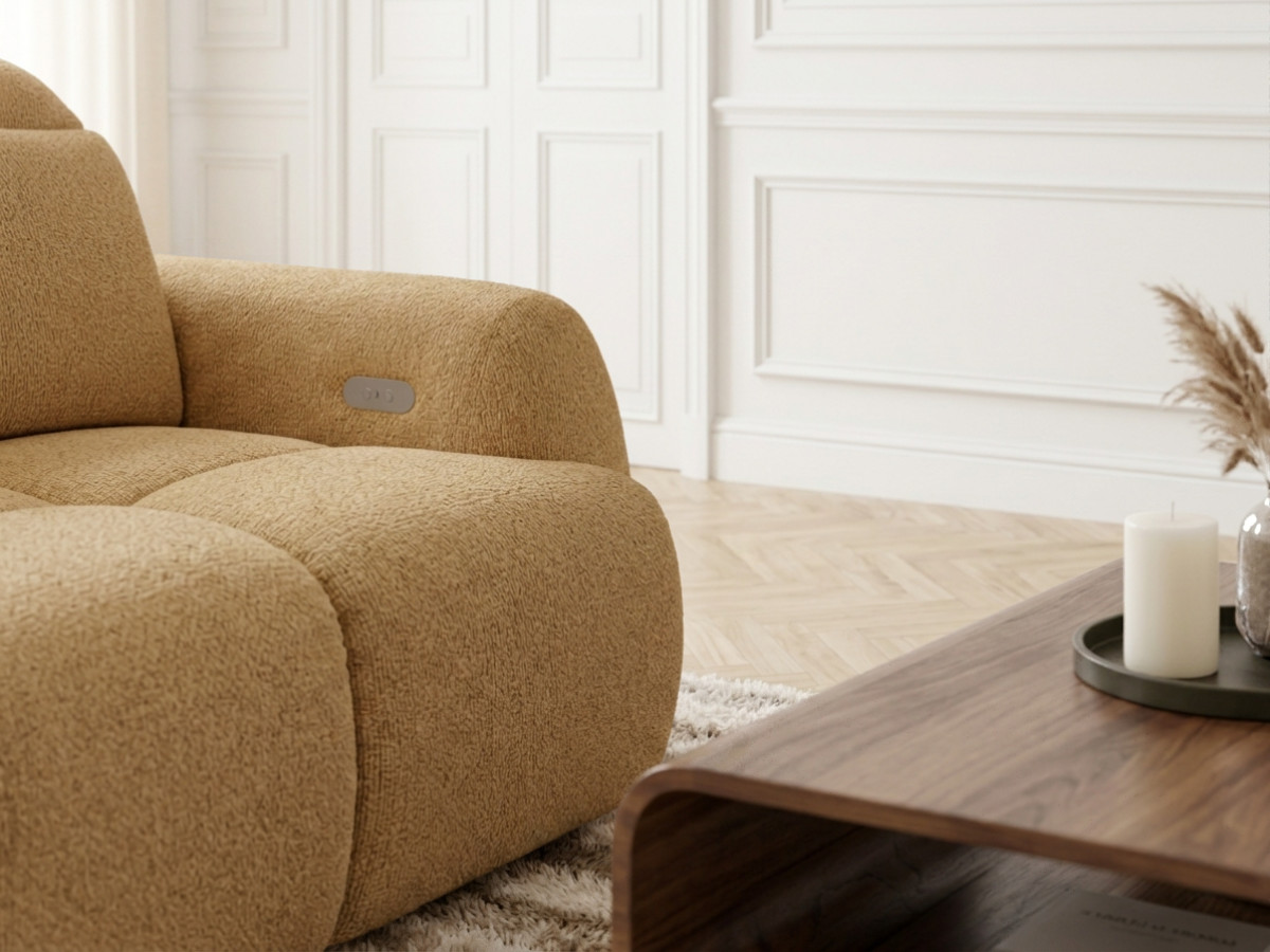 Bobochic Ruby Ecksofa mit Schlaffunktion und Bettkasten Chenille Gelb Ecke links
