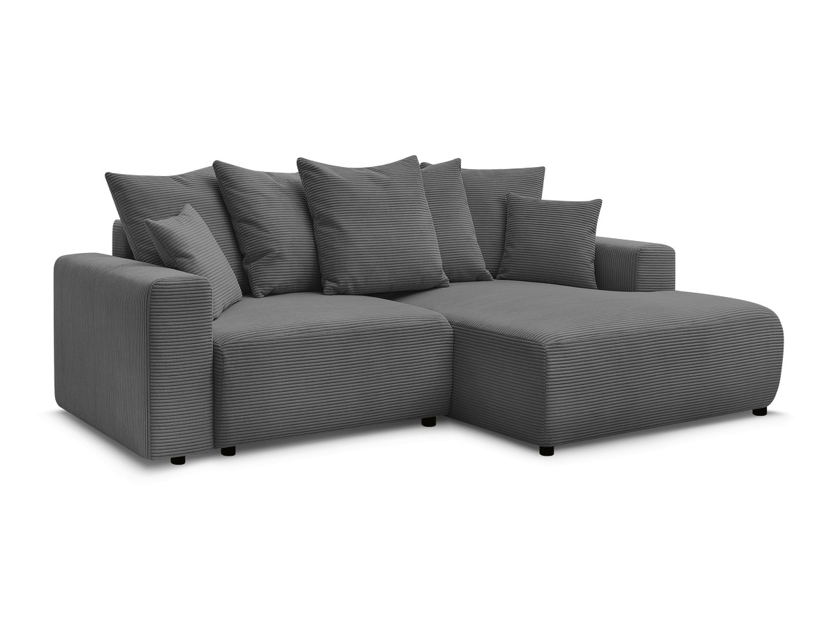 Bobochic Atilla Ecksofa mit Schlaffunktion und Bettkasten Cordsamt Dunkelgrau Ecke rechts