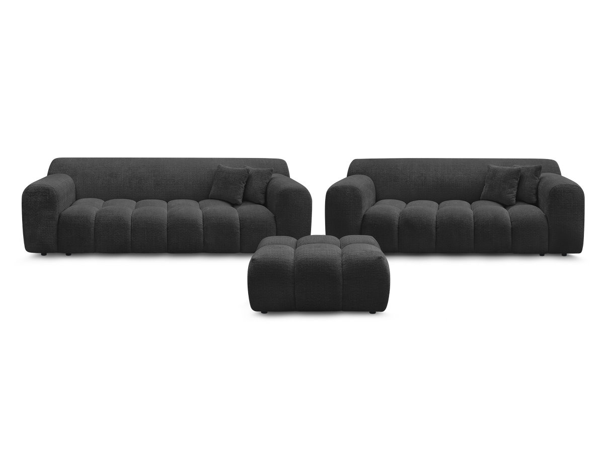 Bobochic Melisse Sofa 5-Sitzer mit Pouf Strukturstoff Schwarz