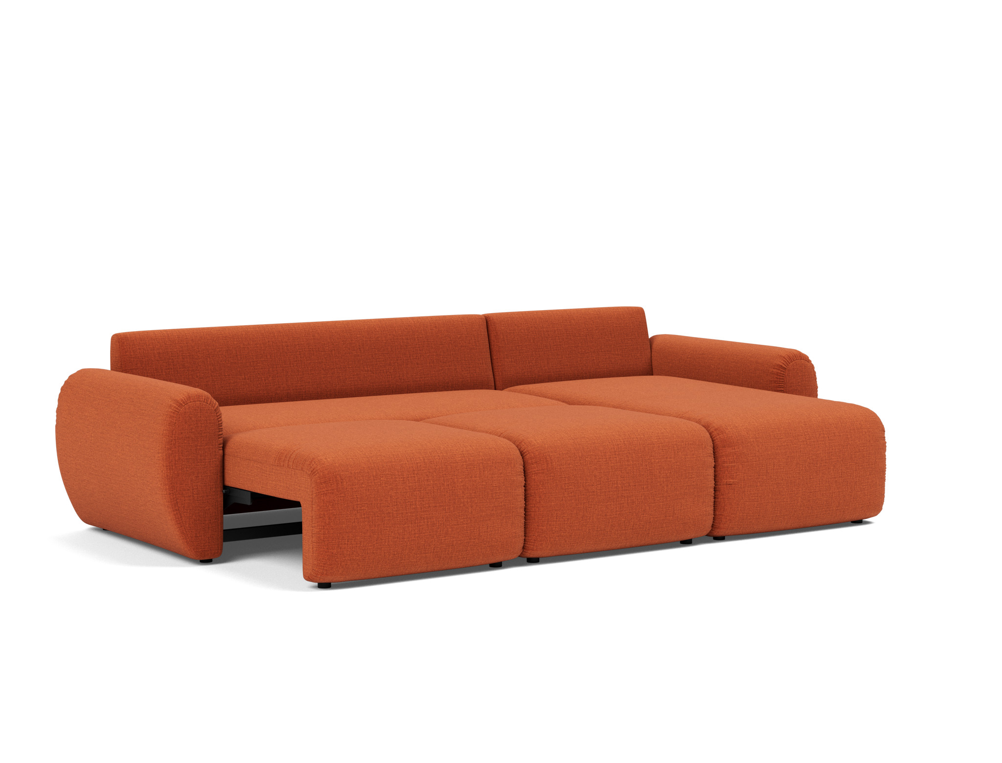 Schlafsofa Norum mit Chaiselongue und Curve-Armlehnen Chenille Esina 412-Rust-Orange