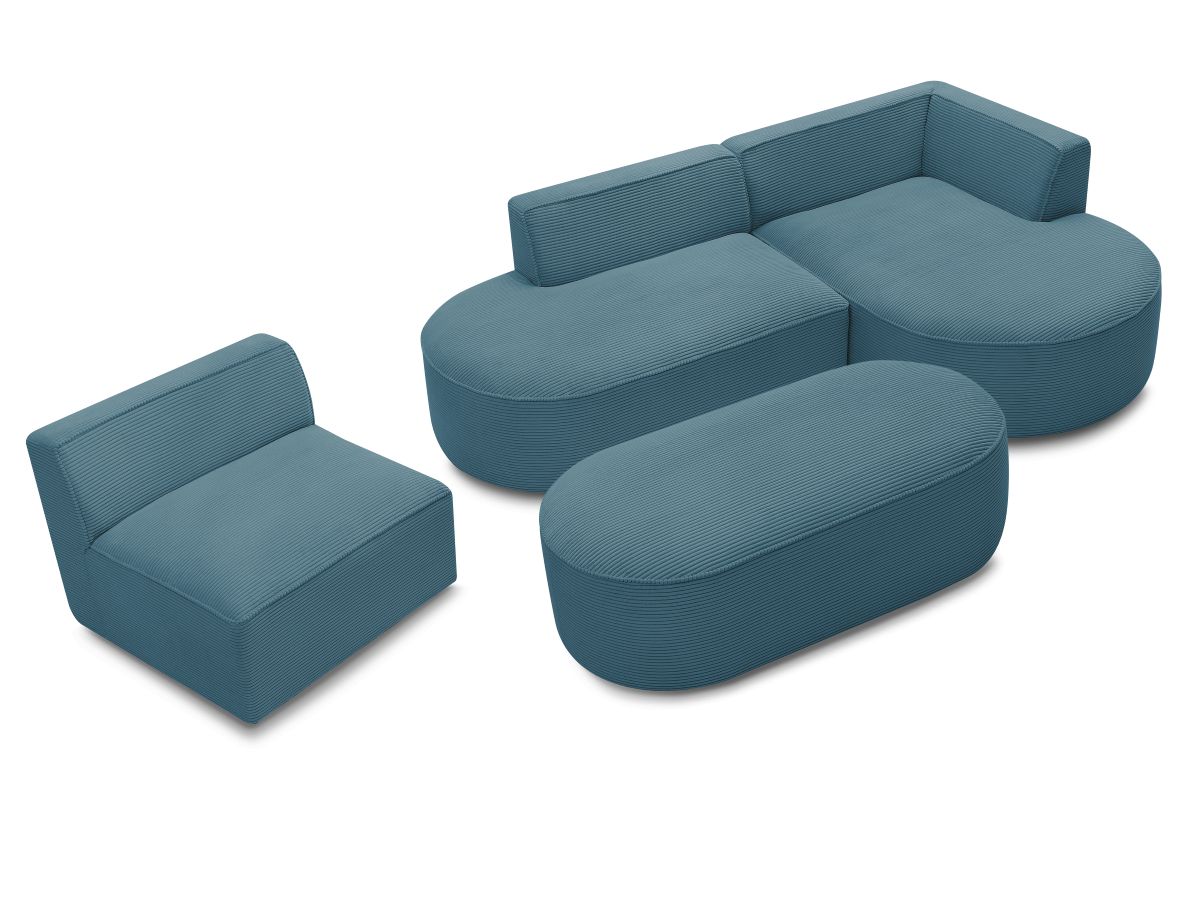 Bobochic Rousseau Ecksofa mit Sofamodul und Pouf Cordsamt Dunkelblau Ecke rechts