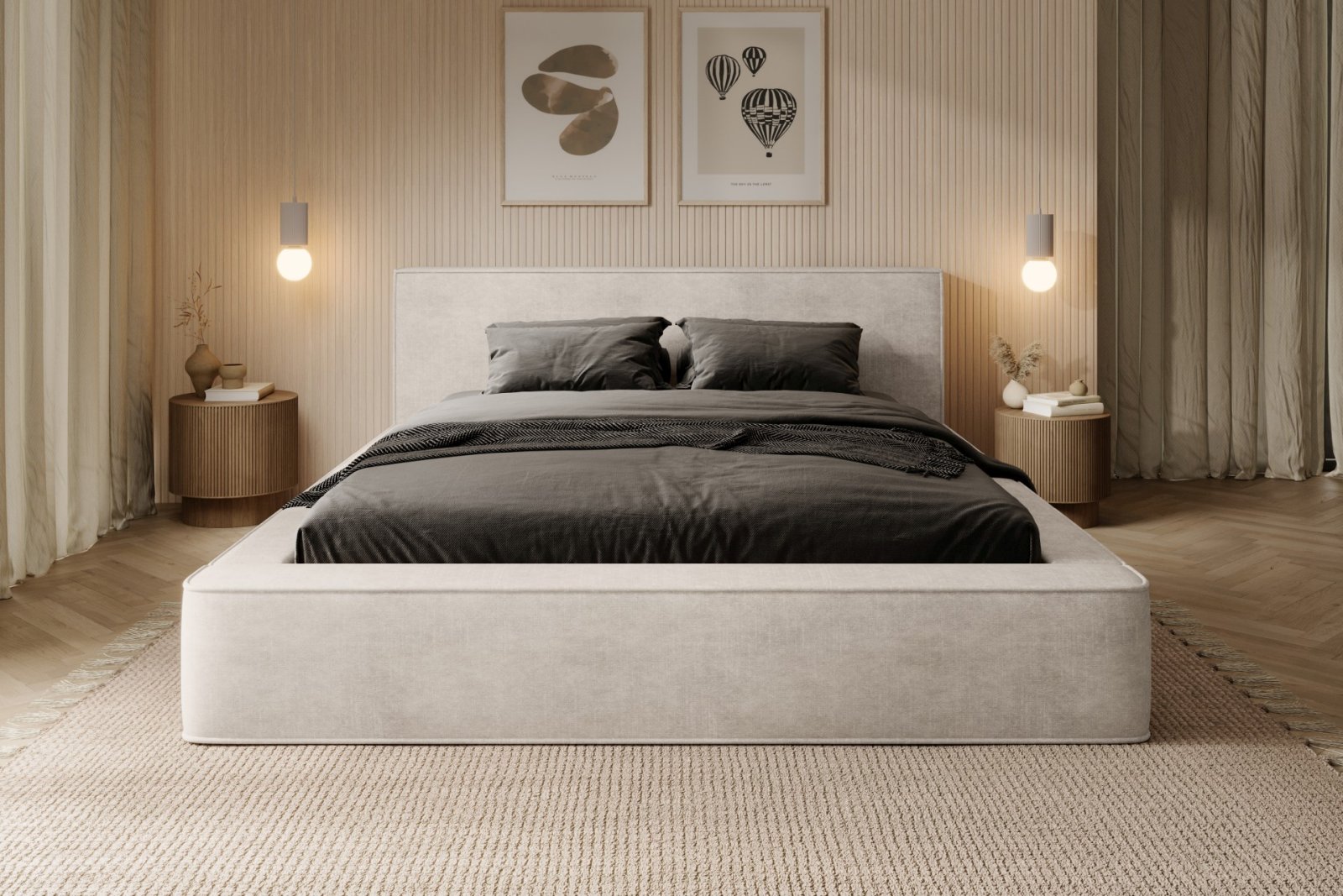 Polsterbett Delano Samtstoff 160x200 mit Holzrahmen Macau Pearl