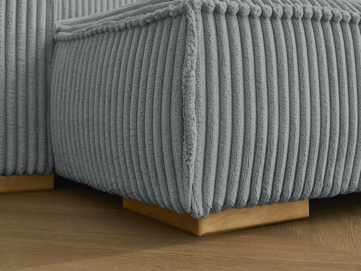Bobochic Chelsea Ecksofa mit Schlaffunktion und Bettkasten und Pouf Breitcord weich Dunkelgrau