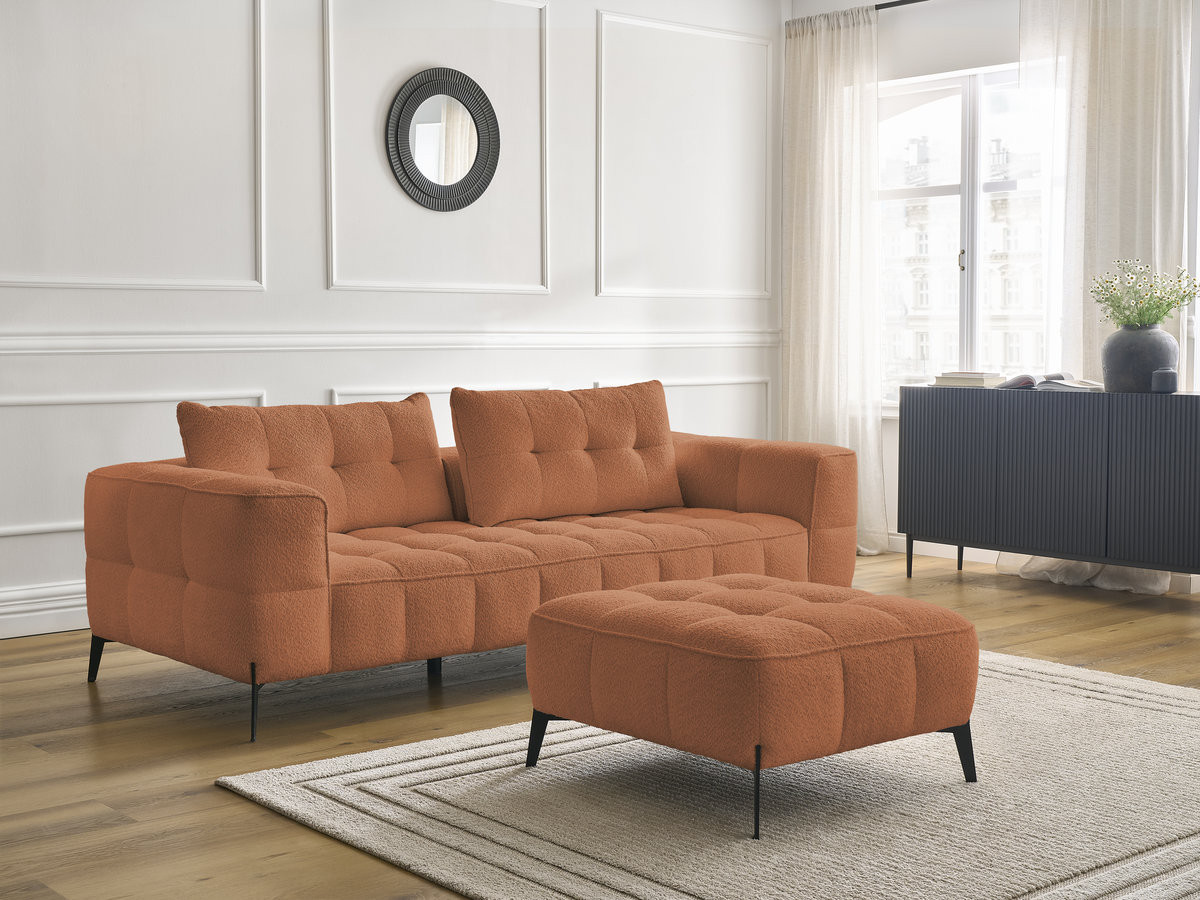 Bobochic Anis Sofa 3-Sitzer mit Pouf Bouclé-Stoff Orange