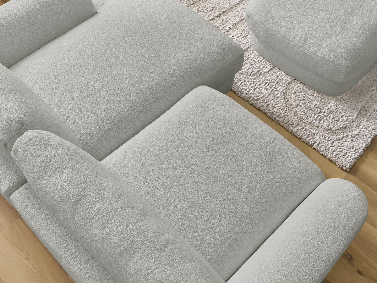 Bobochic Leonore Ecksofa mit Pouf Bouclé-Stoff Hellgrau Ecke rechts