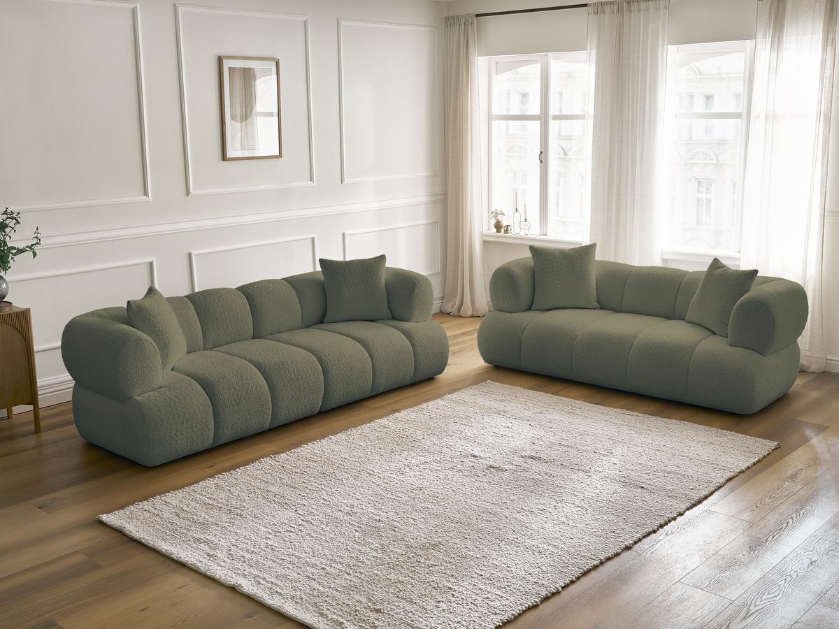 Bobochic Pamira Sofa 5-Sitzer Bouclé-Stoff Grün