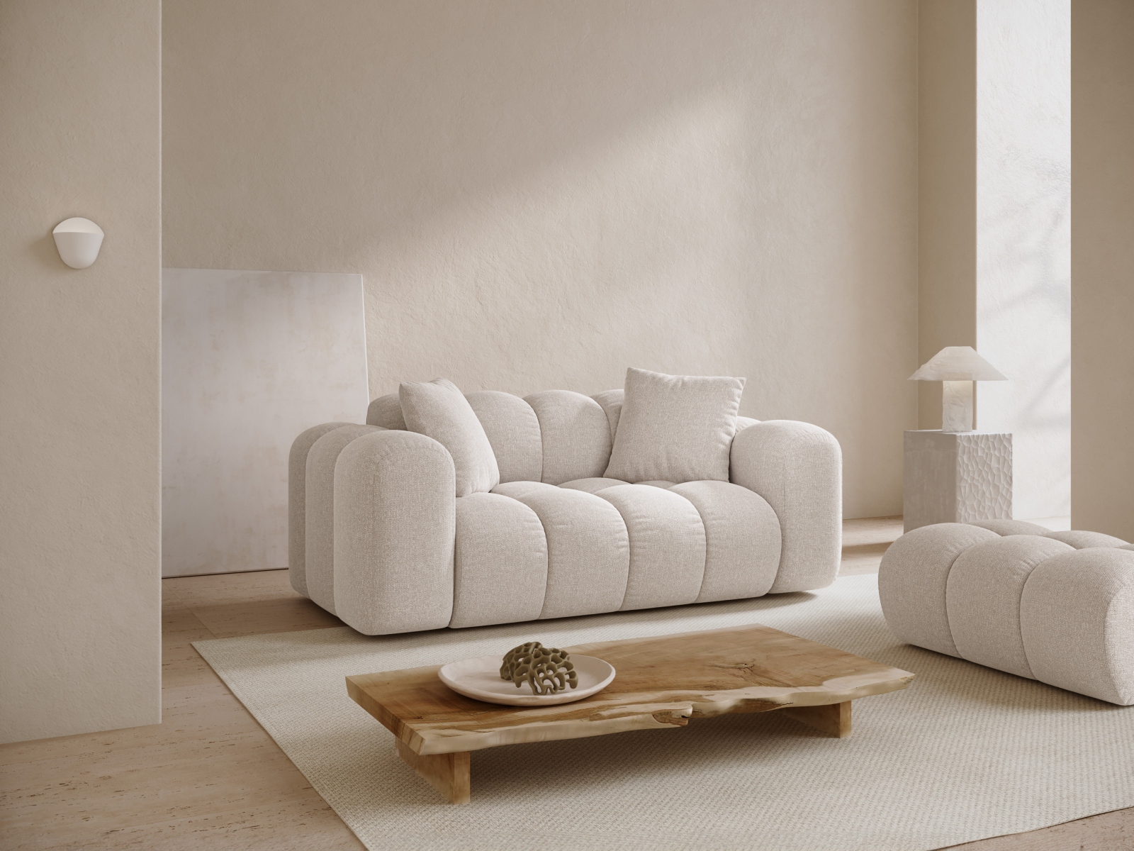 Cosmopolitan Design Sofa Treno 2-Sitzer Chenille Eden Helles Beige
