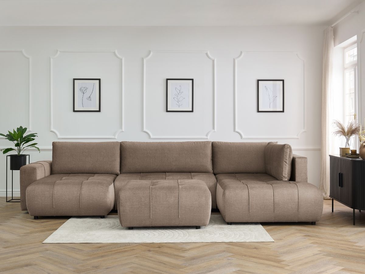 Bobochic Arsene Wohnlandschaft mit Pouf Samt Taupe Ecke links