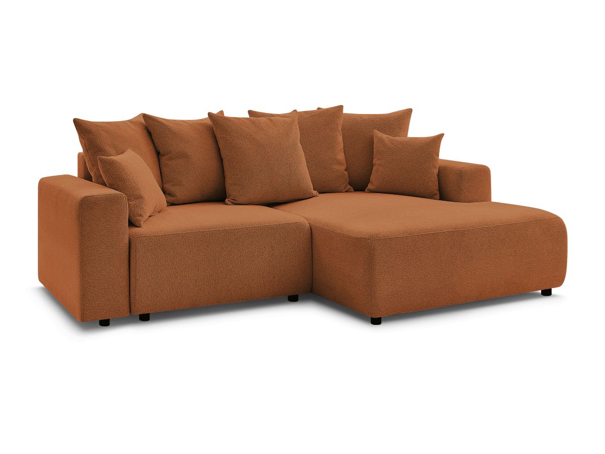 Bobochic Atilla Ecksofa mit Schlaffunktion und Bettkasten Melange-Stoff Orange Ecke rechts