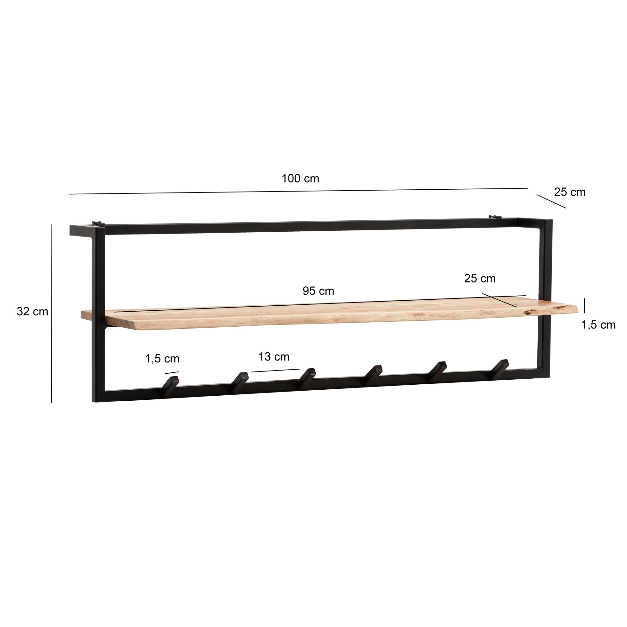 Wandgarderobe Nodeland Akazie Massivholz 100 × 25 × 32 cm