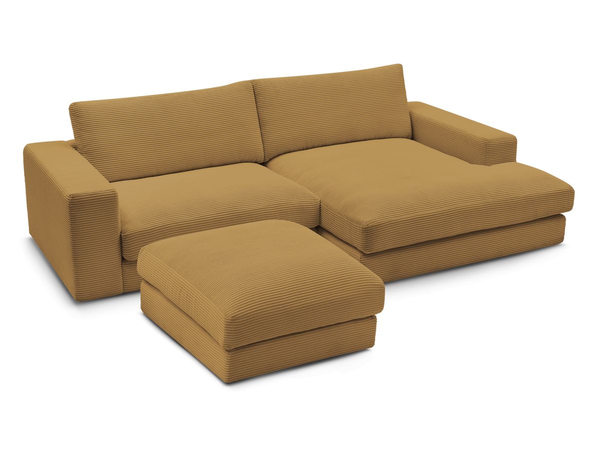 Bobochic Leonard Ecksofa mit Pouf 274 × 159 cm Cordsamt Gelb Ecke rechts