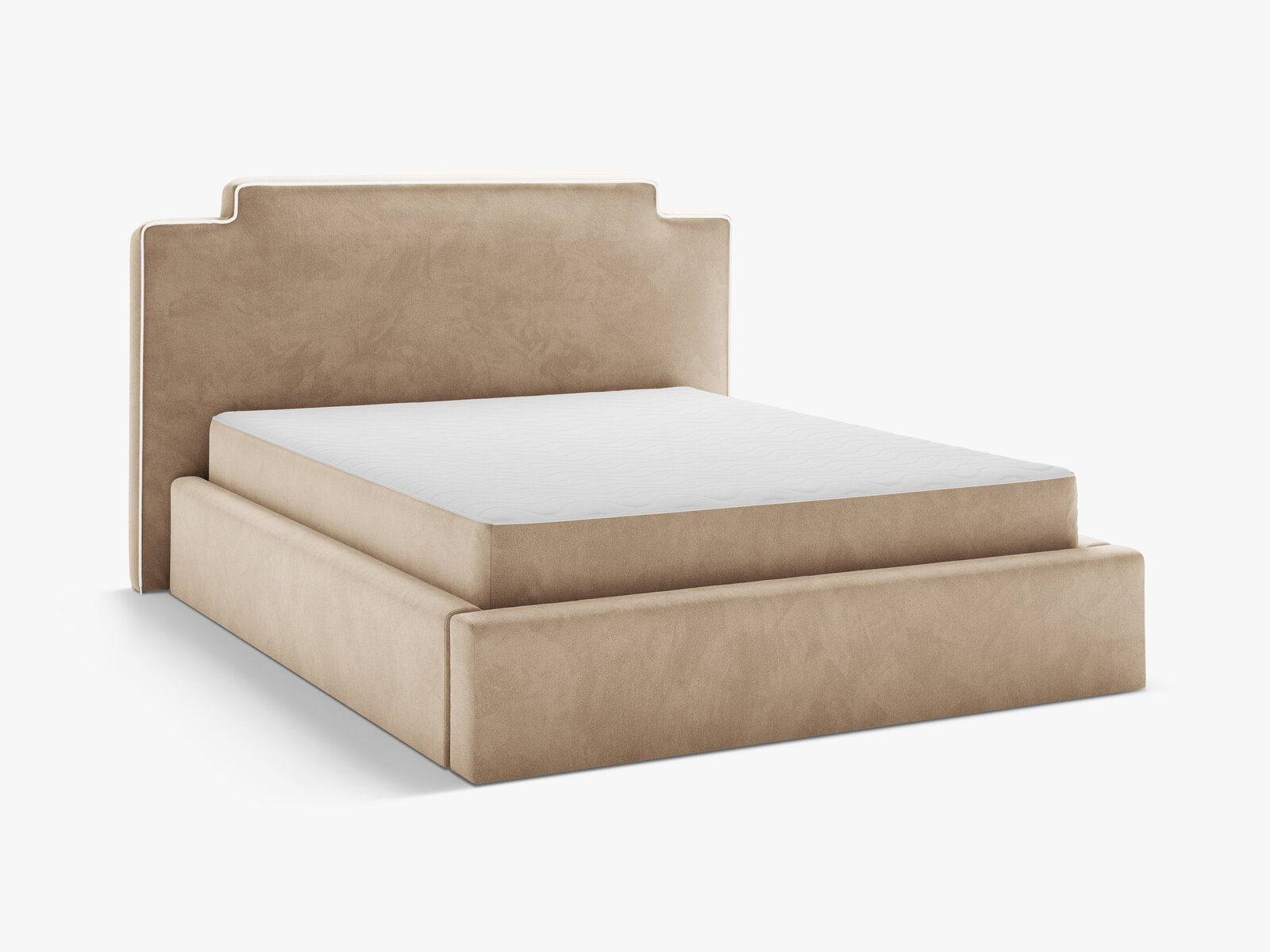 Micadoni Princess Samtbett mit Bettkasten und Kopfteil Samt Magic Velvet Elfenbein / Mandelbeige 140x200